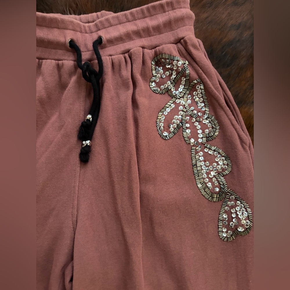 RELIGION Trance Sequin Mauve Sweatpants Beaded embellished jogger high rise - Picture 6 of 10